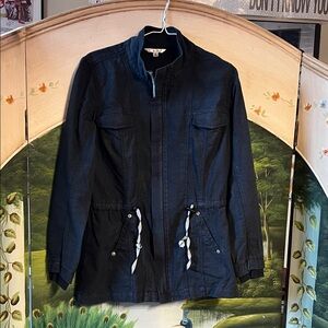 CAbi Charcoal Utility Jacket with Drawstring Waist, can wear with leggings or je